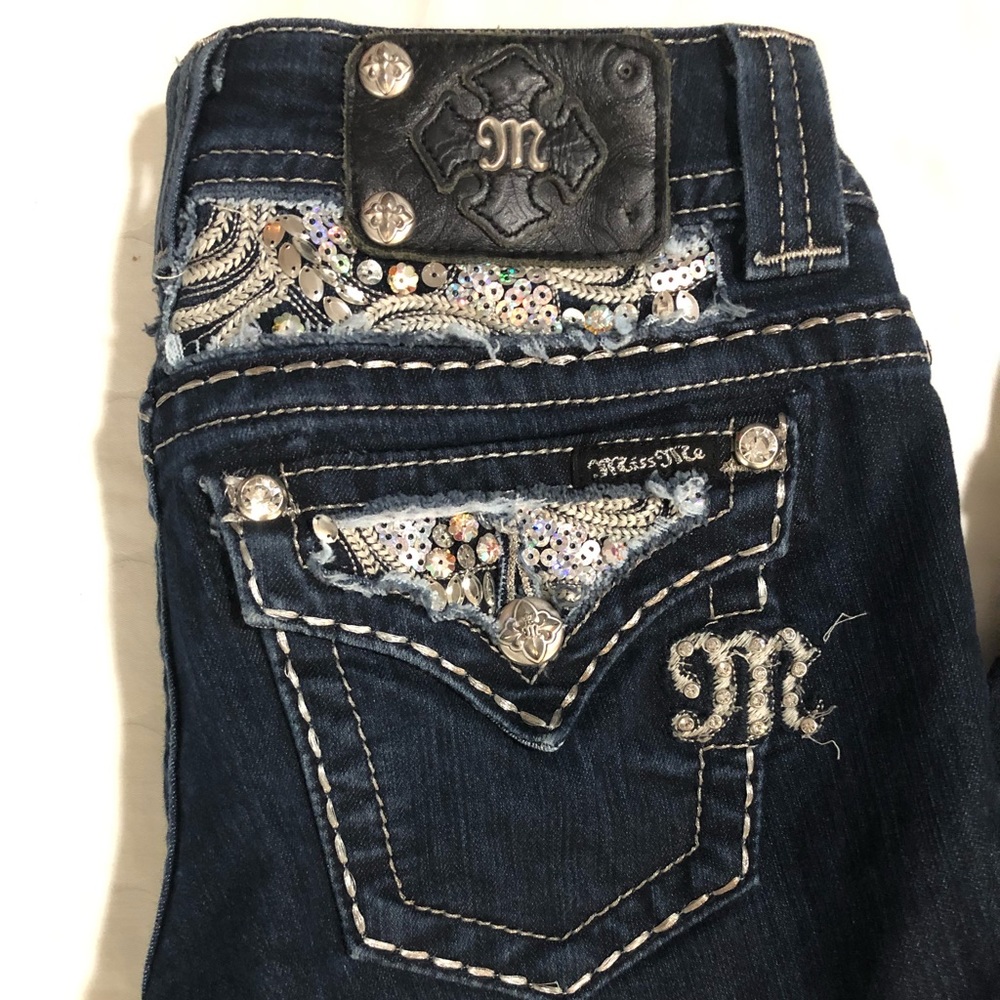 MISS ME JEANS MID RISE Cropped Skinny  EMBELLISHED BLING BLUE SIZE 26 JES758Y3